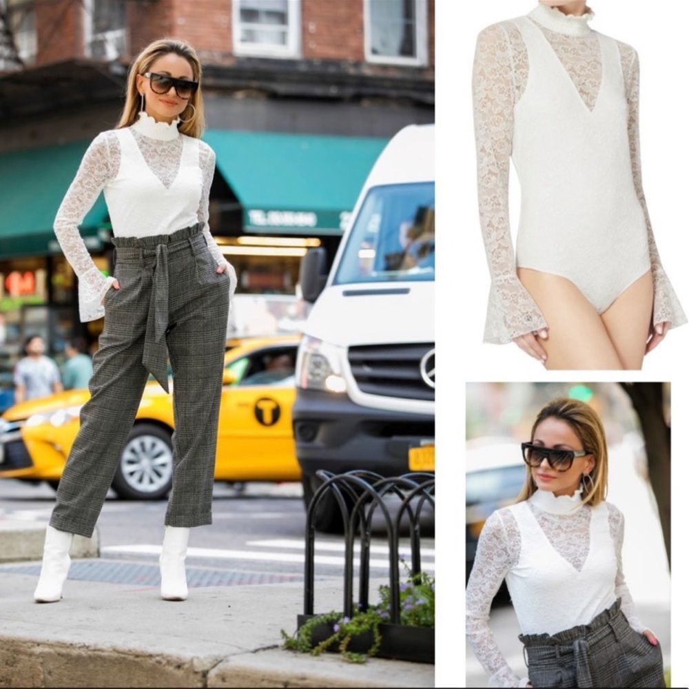 INTERMIX mock neck lace bodysuit